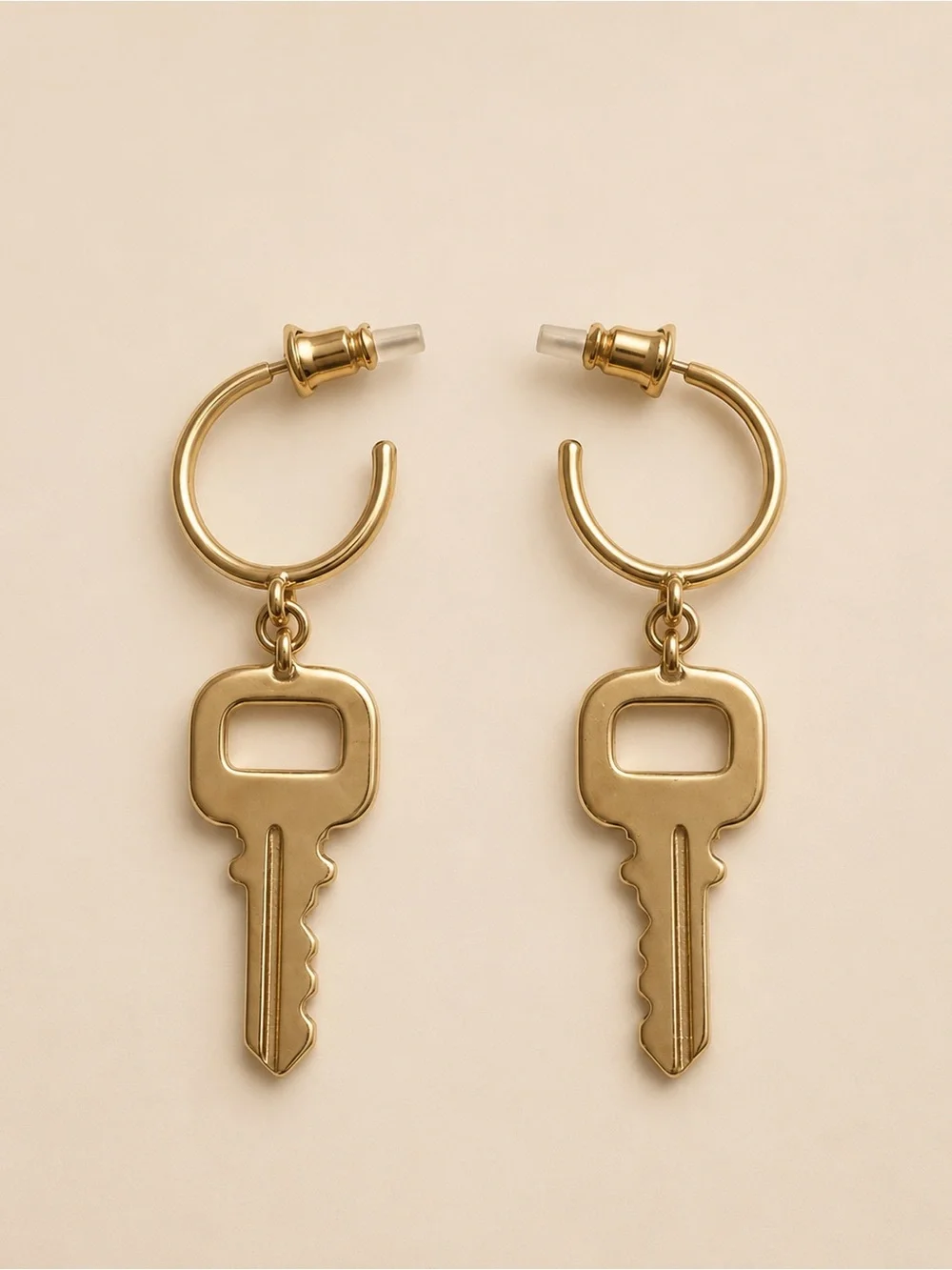 Gold Key Charm Hoop Earrings